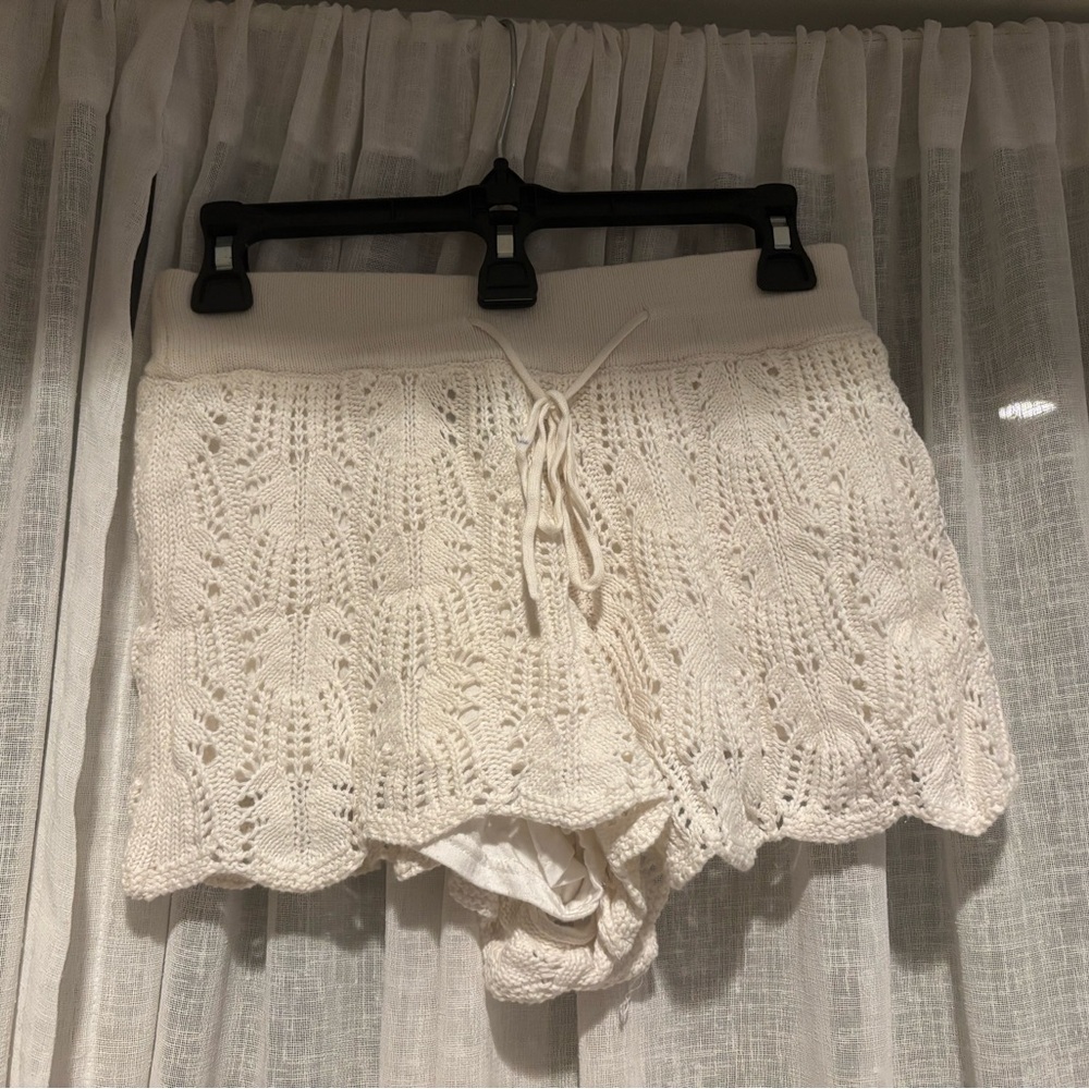 Minkpink White Crochet Knit Shorts